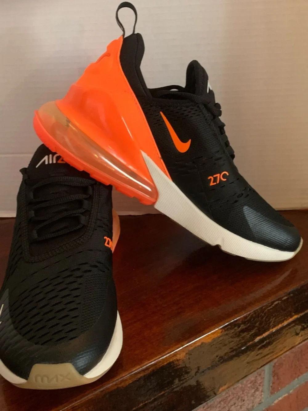 Nike Air Max 270 Black and Bright Orange Running Sneakers